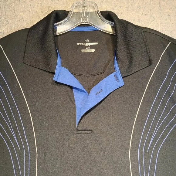 Grand Slam Golf Men's Black & Blue Short Sleeve 2 Button Collar Polo Shirt Large - Picture 2 of 7